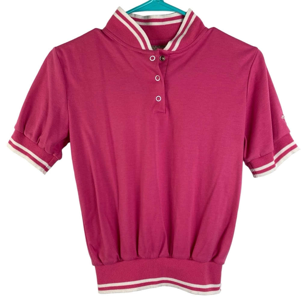 Vintage 80s Sears Roebucks for Juniors Pink Cropped Polo Shirt Size Small